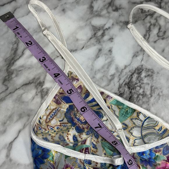 Vintage Victorias Secret Gold Label Lingerie Medium Teddie Floral Sheer Ruffle - Picture 11 of 11